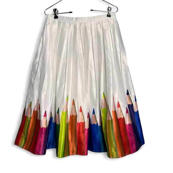 Chicwish Circle Skirt Sz Medium Color Pencil Photo Printed Midi Retro 50s Style - Picture 2 of 7